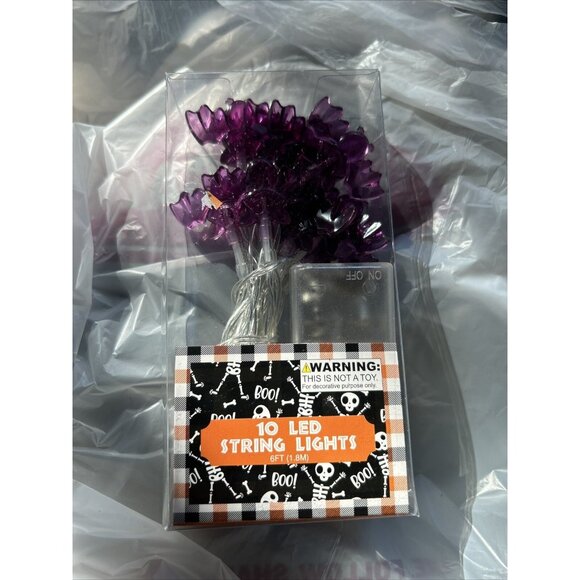 Halloween 10 Led Purple Bat String Lights Black Wire 6 Feet Battery Operated New - Picture 3 of 16
